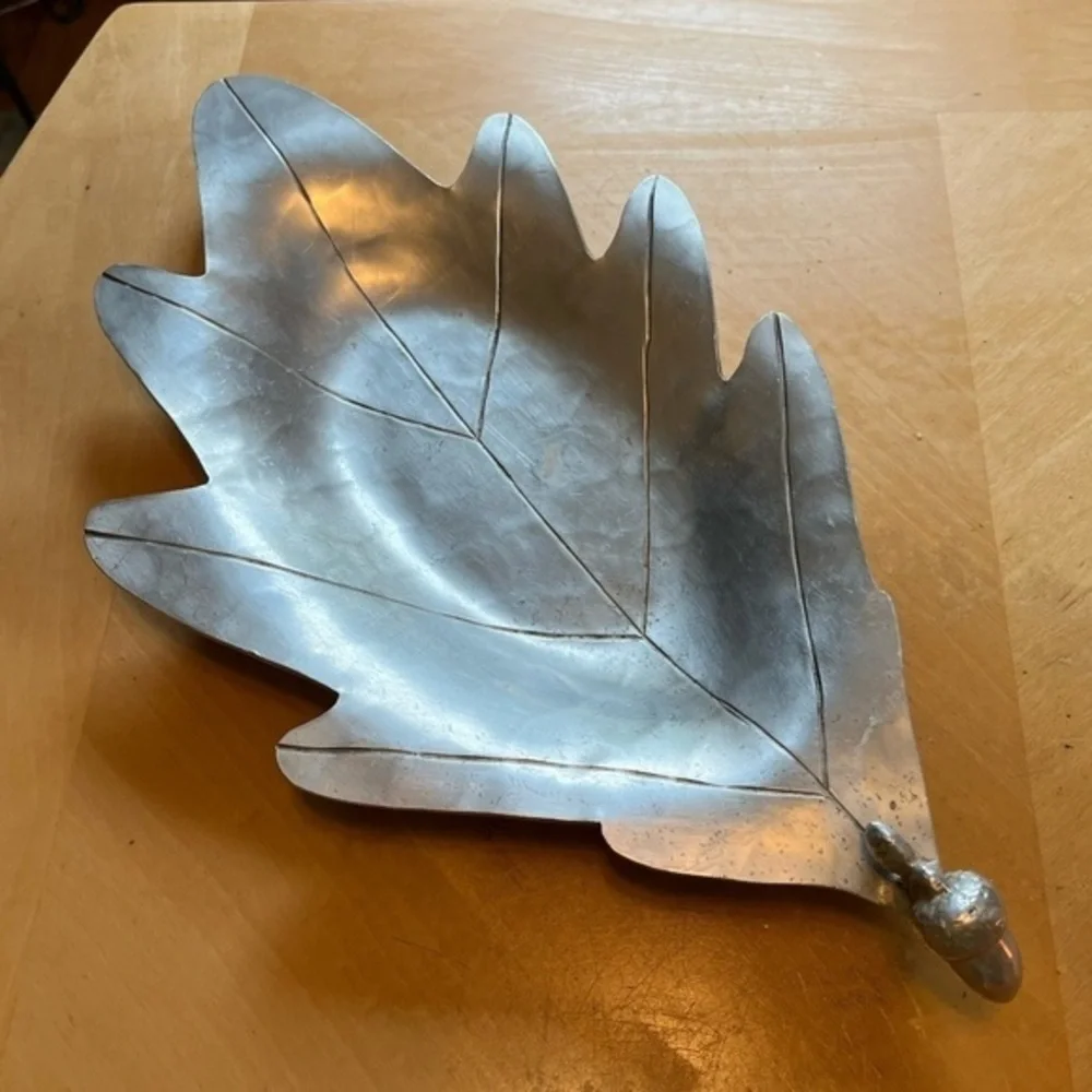 Vintage Palmer Smith Silver Aluminum Leaf Tray Acorn Handle